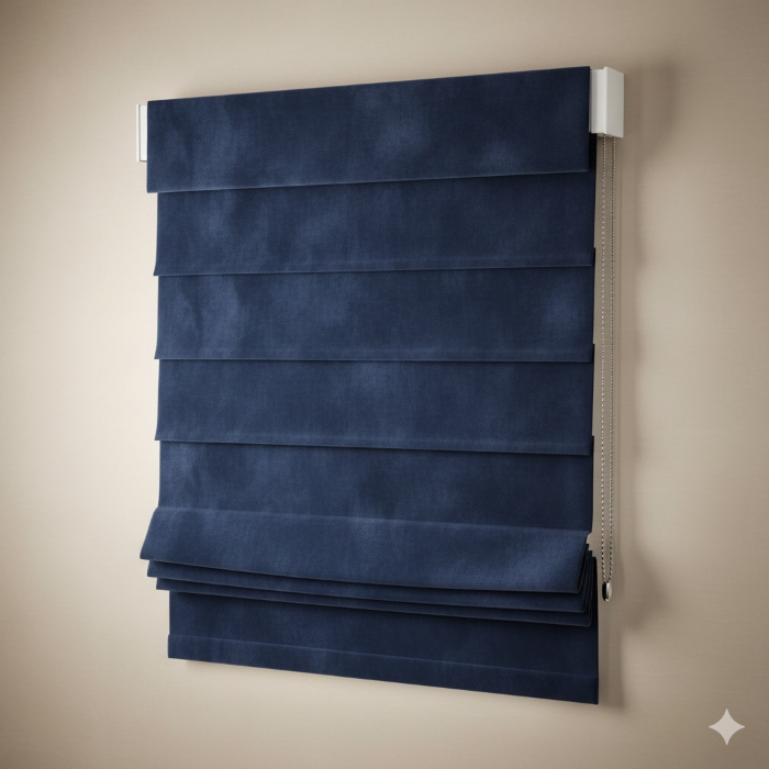 Luxe Velvet Roman Blind - Midnight Blue - presentation Luxe Velvet Roman Blind - Midnight Blue - Image 1