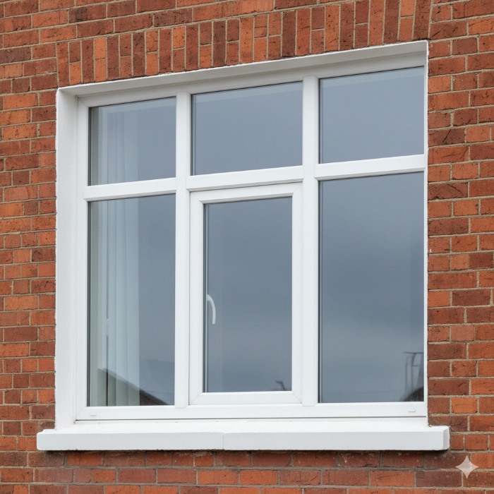 Brilliant white three-part uPVC tilt-and-turn window installed in traditional Dublin house facade — Dublin Blinds