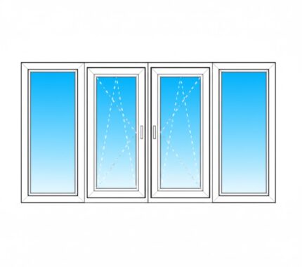 White uPVC 4-section loggia glazing unit with two central tilt-and-turn panels and two fixed outer panels — Dublin Blinds